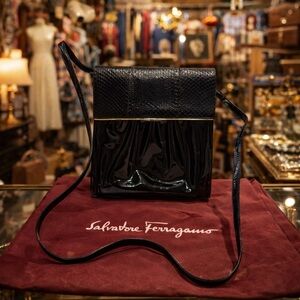 Rare Vintage Ferragamo Patent & Reptile Leather Crossbody